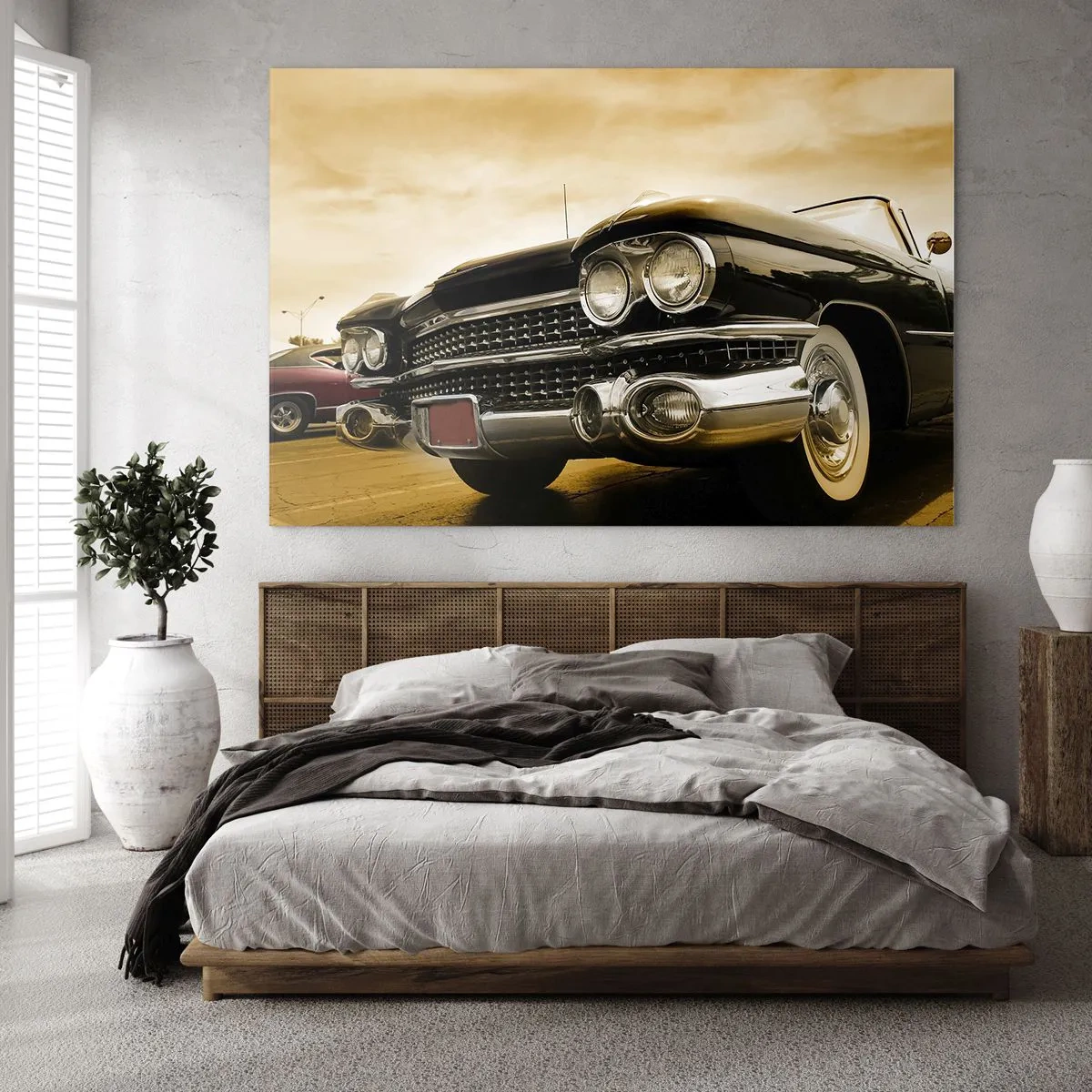 Impression sur verre - Image sur verre - L'avant d'une voiture classique dans un style rétro élégant - 120x80cm - Les classiques ne passent jamais - Décoration murale moderne pour le salon et la chambre ARTTOR