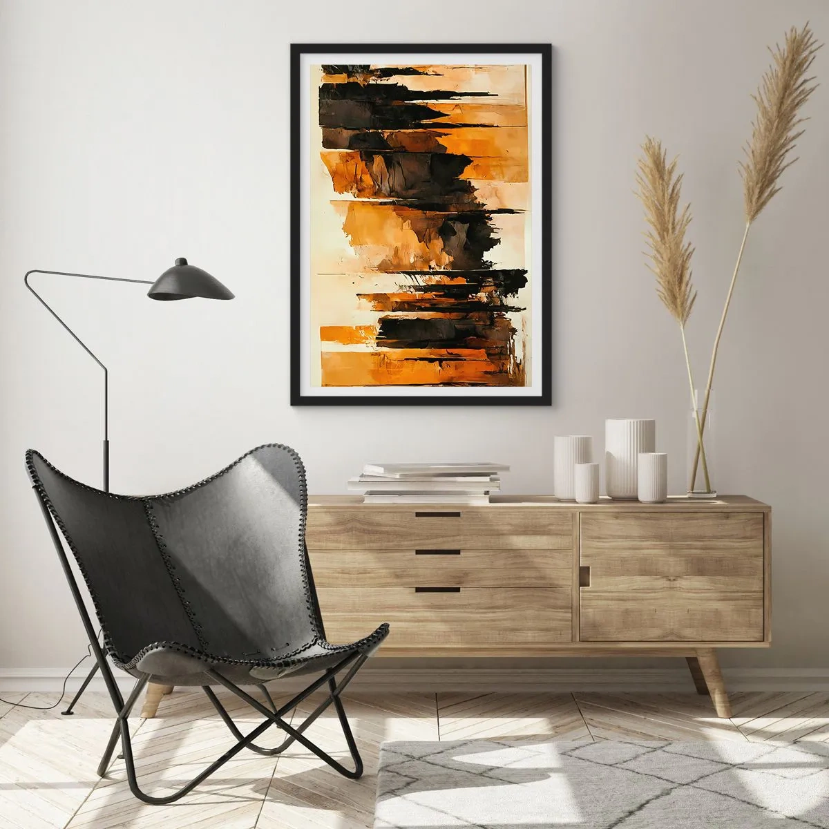 Affiche dans un cadre noir - Poster - Une composition abstraite dans des tons bruns chauds et noirs. - 50x70cm - Harmonie de noir et d'or - Décoration murale moderne pour le salon et la chambre ARTTOR