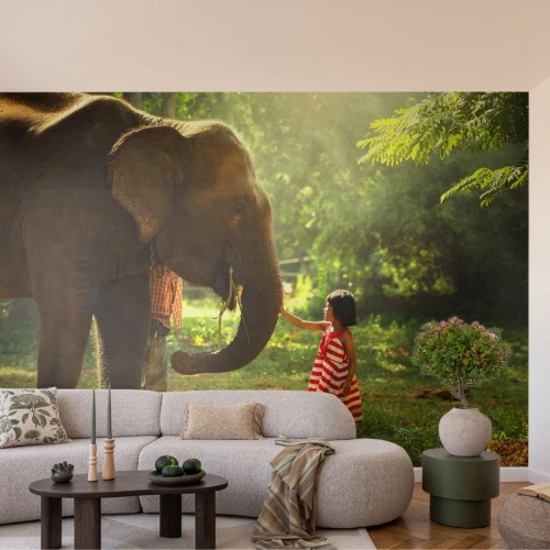 Papier Peint Autocollant Deluxe Sticker - La force de l'amitié - Animaux, Éléphant, Fille - 100x70 cm