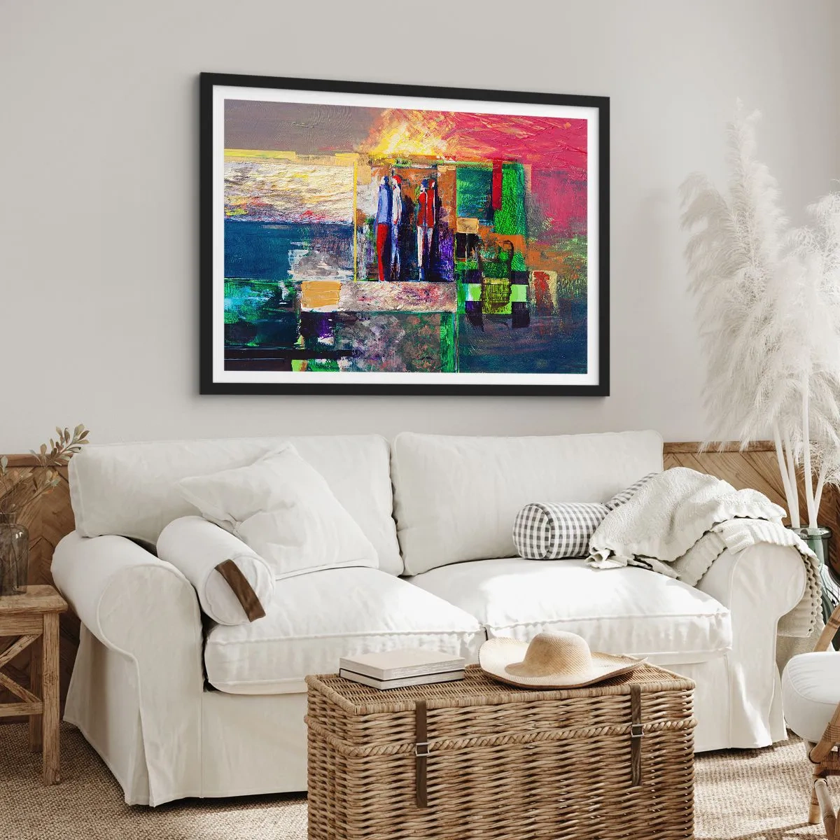 Affiche dans un cadre noir - Poster - Composition abstraite avec des figures et des motifs géométriques - 100x70cm - Relations et émotions - Décoration murale moderne pour le salon et la chambre ARTTOR