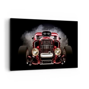Impression sur toile - Image sur toile - Voiture de course classique rouge sur fond sombre - 120x80cm - Rapide et furieusement beau - Décoration murale moderne pour le salon et la chambre ARTTOR