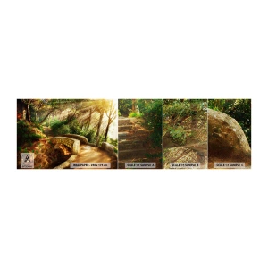 Échantillon de Papier Peint Premium Sand - Directement du pont dans une forêt de conte de fées - Paysages, Escaliers en pierre, Rayons du soleil - 100x30 cm