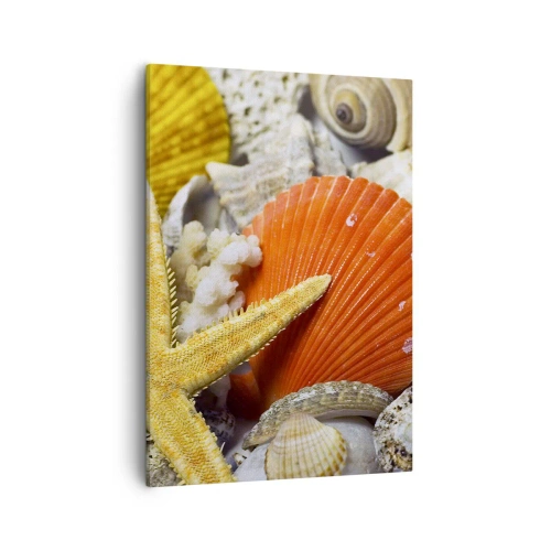 Impression sur toile - Image sur toile - Coquillages et étoiles de mer dans une composition marine - 50x70cm - Trésors de l'océan - Décoration murale moderne pour le salon et la chambre ARTTOR