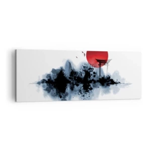 Impression sur toile - Image sur toile - Soleil rouge sur un paysage pittoresque avec torii - 140x50cm - Vue japonnaise - Décoration murale moderne pour le salon et la chambre ARTTOR