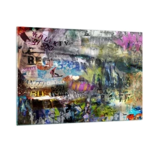 Impression sur verre - Image sur verre - Collage de graffitis abstraits colorés - 120x80cm - Collage de souvenirs - Décoration murale moderne pour le salon et la chambre ARTTOR