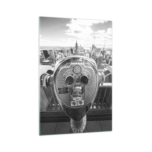 Impression sur verre - Image sur verre - Vue monochrome à travers le télescope du panorama de la ville - 70x100cm - Ville sur les villes - Décoration murale moderne pour le salon et la chambre ARTTOR