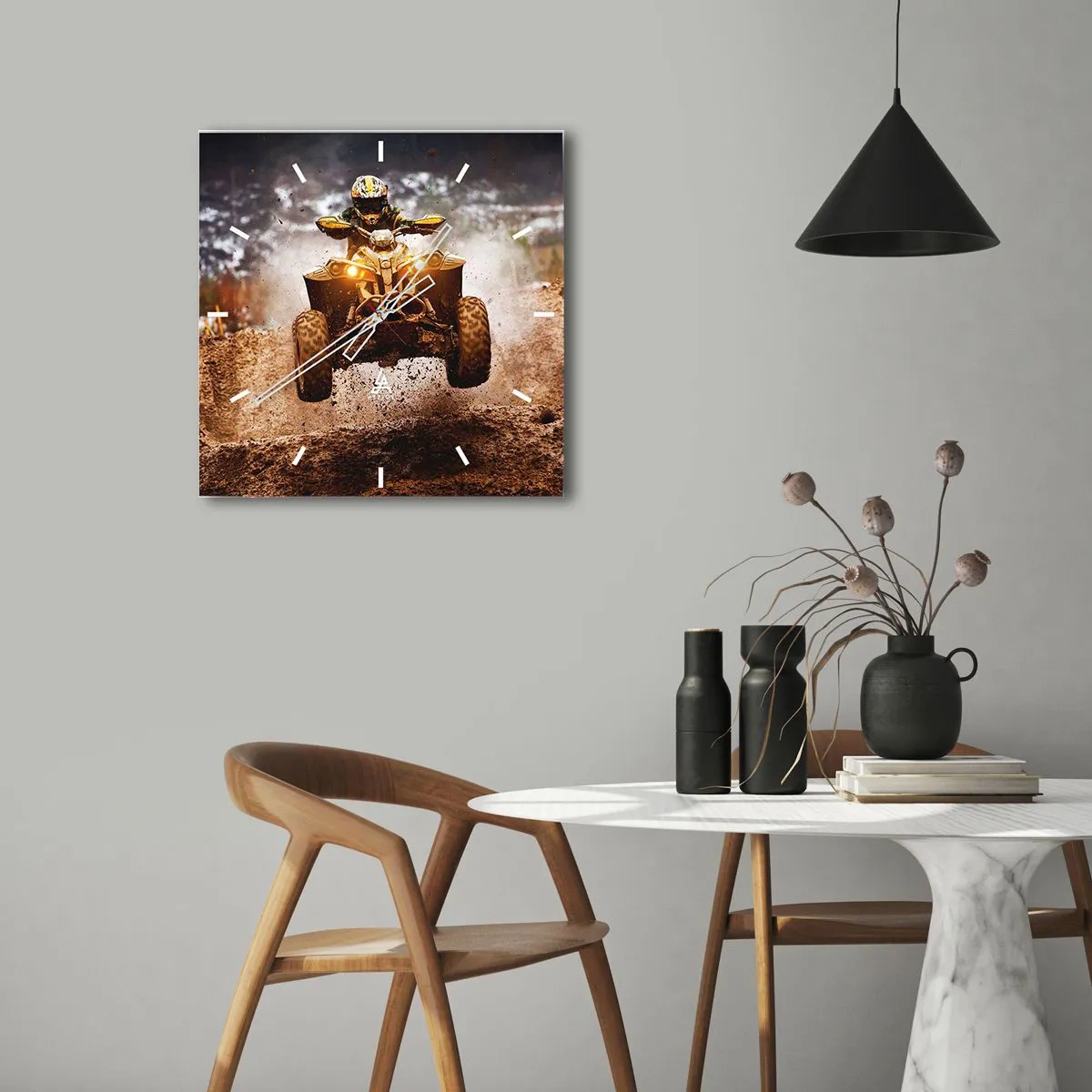 Horloge murale - Pendule murale - Quad extrême sur terrain boueux - 30x30cm - No risk no fun - Décoration murale moderne pour le salon et la chambre ARTTOR