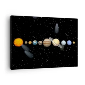 Impression sur toile - Image sur toile - Le système solaire avec des planètes sur fond d'étoiles dans l'espace - 70x50cm - Et les planètes sont folles, sont folles... - Décoration murale moderne pour le salon et la chambre ARTTOR