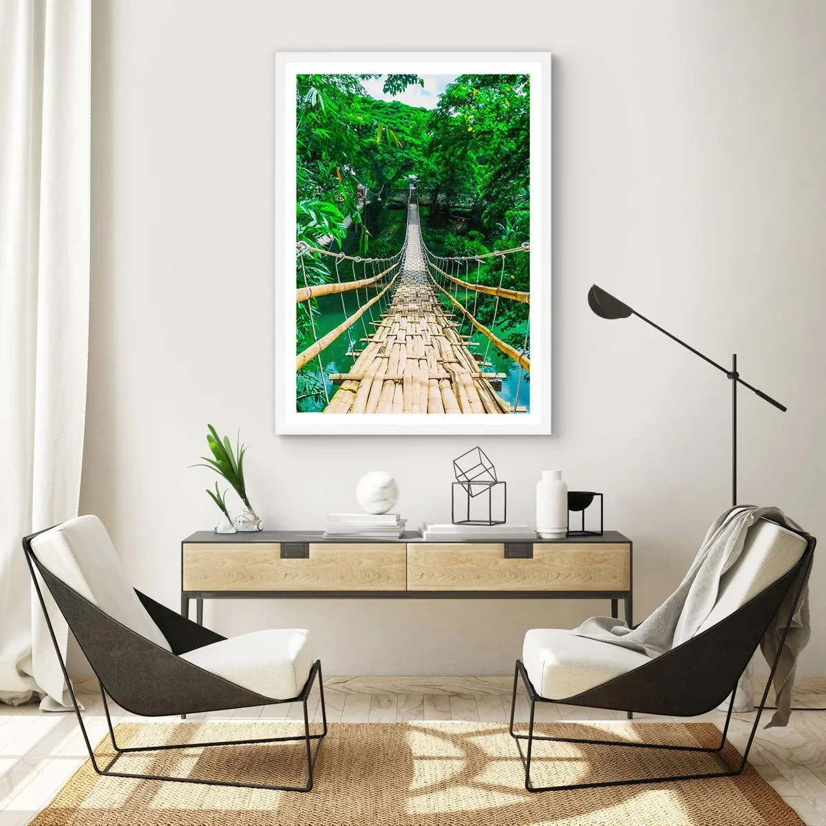 Affiche dans un cadre blanc - Poster - Pont de singe en pleine nature - 61x91 cm