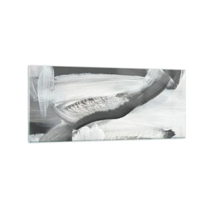 Impression sur verre - Image sur verre - Abstraction grise et blanche avec des lignes dynamiques - 120x50cm - Un geste décisif - Décoration murale moderne pour le salon et la chambre ARTTOR