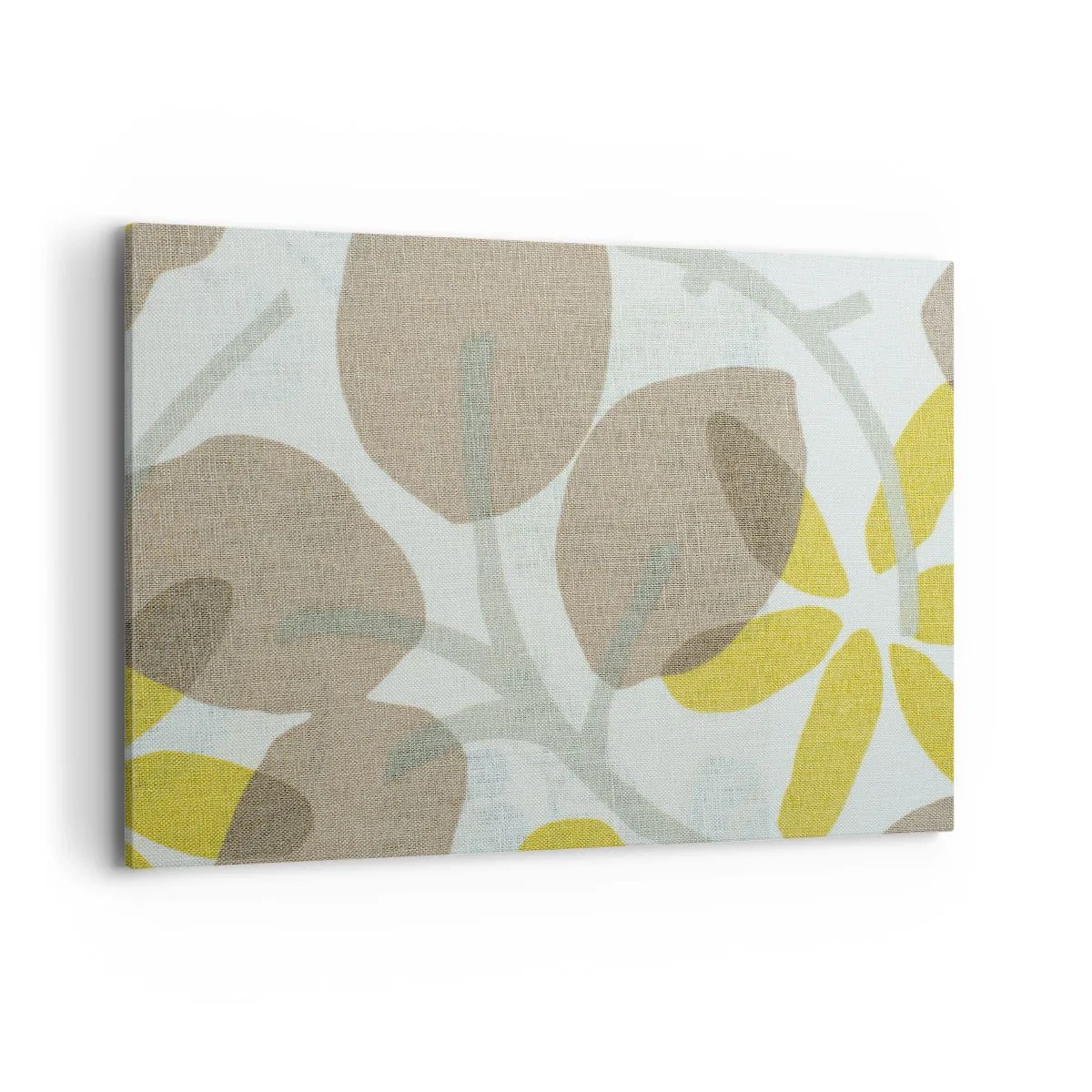 Impression sur toile - Image sur toile - Feuilles abstraites dans les tons beige et jaune - 120x80cm - Composition en plein soleil - Décoration murale moderne pour le salon et la chambre ARTTOR