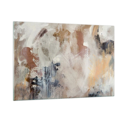 Impression sur verre - Image sur verre - Composition abstraite beige et marron dans un style brumeux - 120x80cm - Abstraction brumeuse - Décoration murale moderne pour le salon et la chambre ARTTOR