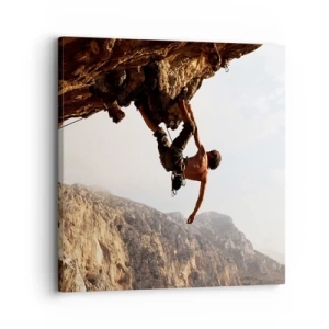 Impression sur toile - Image sur toile - Le monde rétréci dans une main sur une coupe de rocher - 30x30 cm