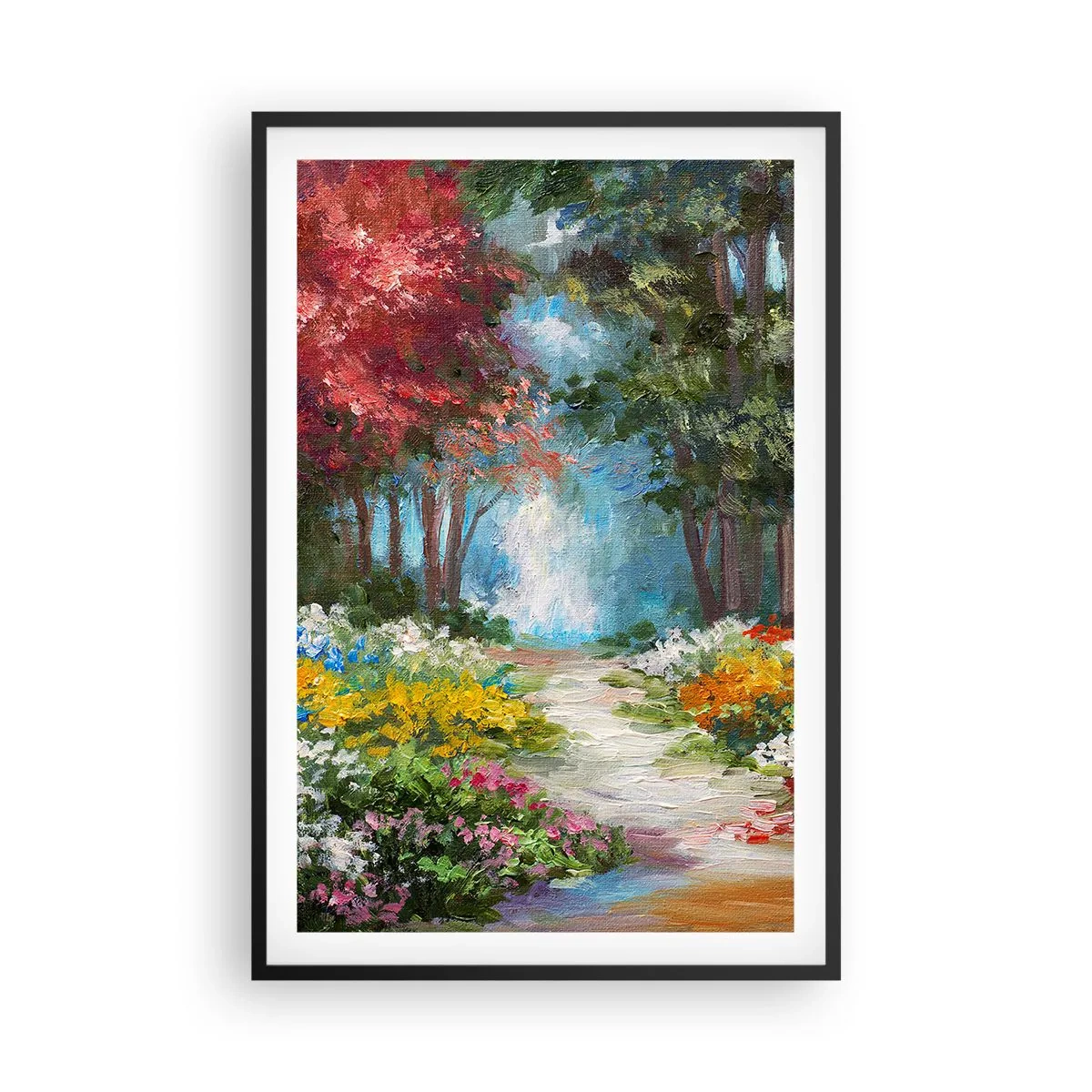 Affiche dans un cadre noir - Poster - Jardin forestier, forêt de fleurs - 61x91 cm