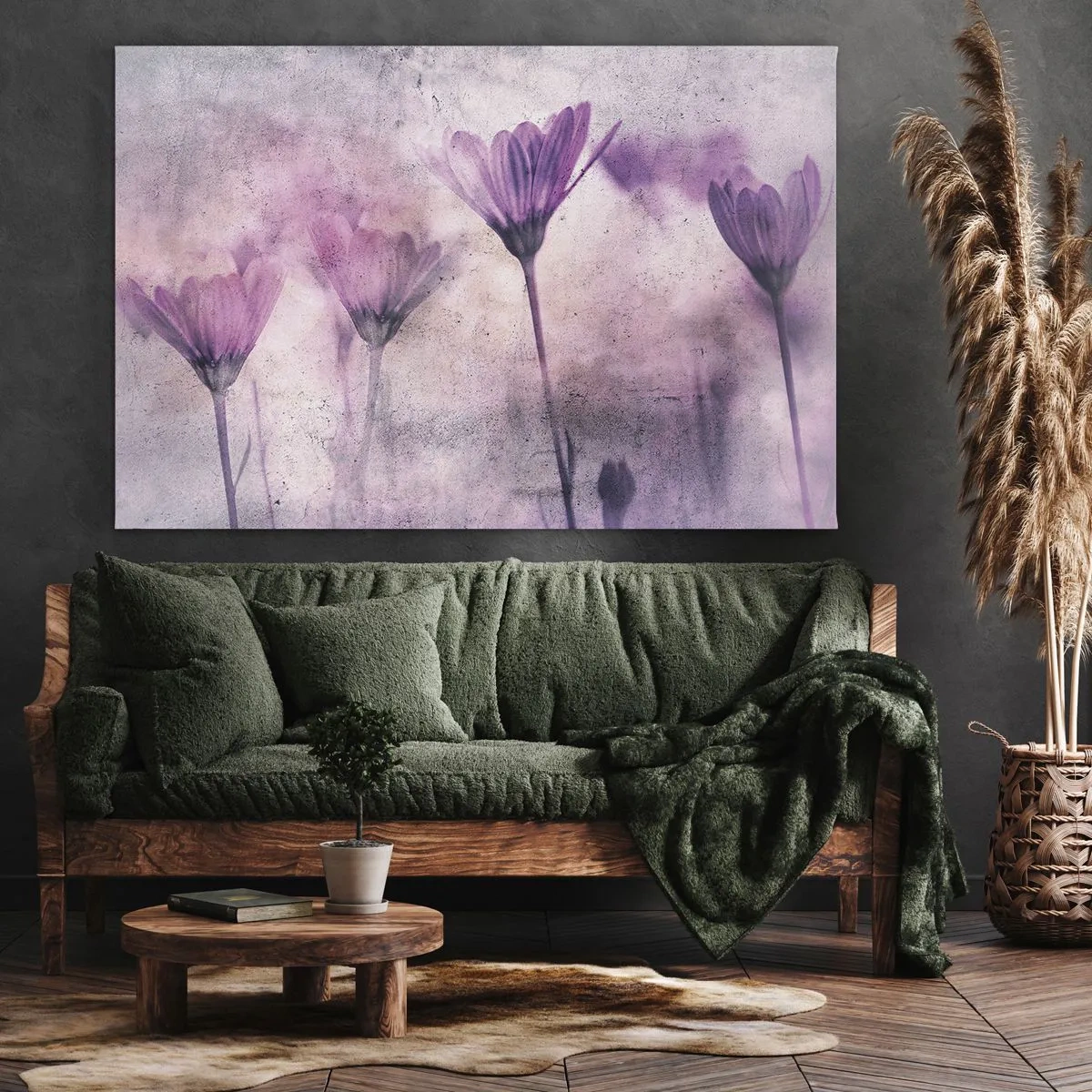Impression sur toile - Image sur toile - Fleurs délicates dans des tons violets sur fond clair - 70x50cm - Rêve de fleurs - Décoration murale moderne pour le salon et la chambre ARTTOR