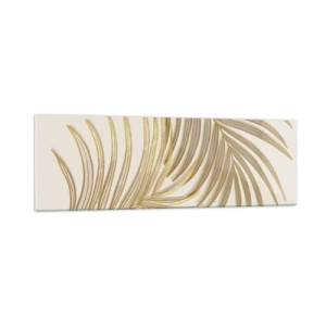 Impression sur verre - Image sur verre - Feuilles de palmier dorées sur fond clair dans un style minimaliste - 160x50cm - Palme d'or! - Décoration murale moderne pour le salon et la chambre ARTTOR