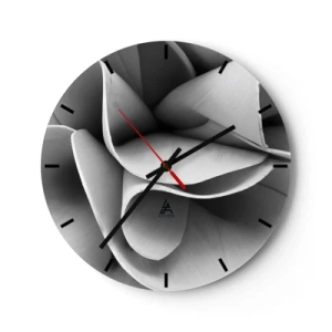 Horloge murale - Pendule murale - Gros plan d'une forme en noir et blanc ressemblant à une fleur abstraite. - 30x30cm - Il s'en passe dans l'espace - Décoration murale moderne pour le salon, la cuisine et la chambre ARTTOR