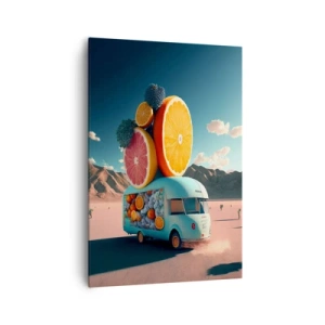 Impression sur toile - Image sur toile - Camion de fruits dans un paysage désertique - 70x100cm - Le goût des vacances - Décoration murale moderne pour le salon et la chambre ARTTOR