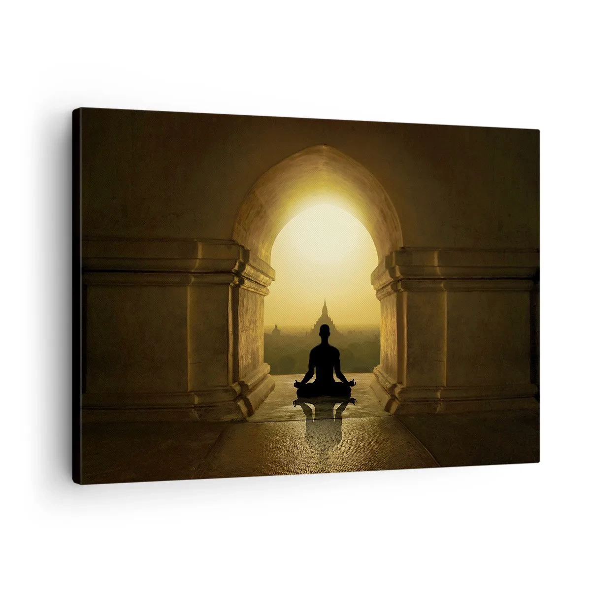 Impression sur toile - Image sur toile - Silhouette d'une personne méditant à la lumière du soleil couchant - 70x50cm - Pleine harmonie - Décoration murale moderne pour le salon et la chambre ARTTOR