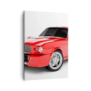 Impression sur toile - Image sur toile - Voiture de sport rouge à rayures blanches - 50x70cm - Une Mustang aussi rapide que le vent - Décoration murale moderne pour le salon et la chambre ARTTOR