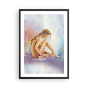 Affiche dans un cadre noir - Poster - Une femme perdue dans ses pensées sur un fond pastel - 50x70cm - Acte de jeunesse - Décoration murale moderne pour le salon et la chambre ARTTOR