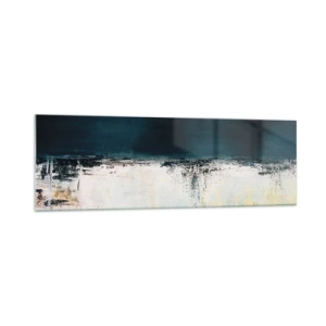 Impression sur verre - Image sur verre - Composition horizontale abstraite dans les tons bleu marine et blanc - 160x50cm - Composition horizontale - Décoration murale moderne pour le salon et la chambre ARTTOR