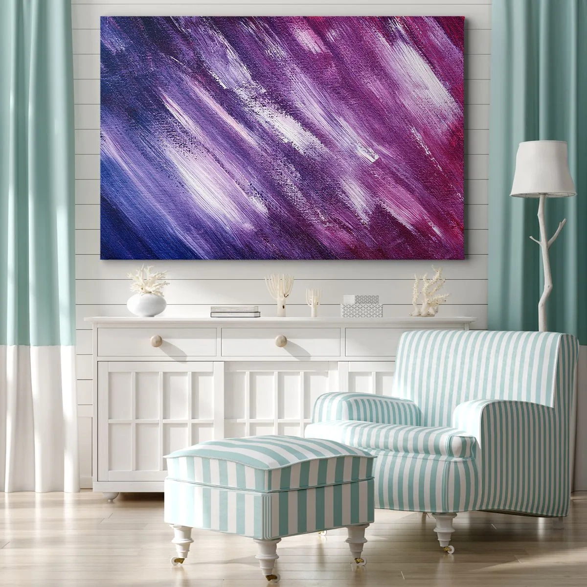 Impression sur toile - Image sur toile - Coups de pinceau abstraits dans des tons de violet et de rose - 70x50cm - Quand le vent ensoleillé souffle - Décoration murale moderne pour le salon et la chambre ARTTOR