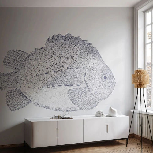 Papier Peint Photo Premium Sand - Dessin de poisson vintage en noir et blanc - 100x70cm - Pour l'album du naturaliste - Décoration murale moderne pour le salon et la chambre ARTTOR