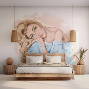 Papier Peint Photo Premium Canvas - Rêveuse en bleu - Femme, Mode, Graphique - 250x175 cm