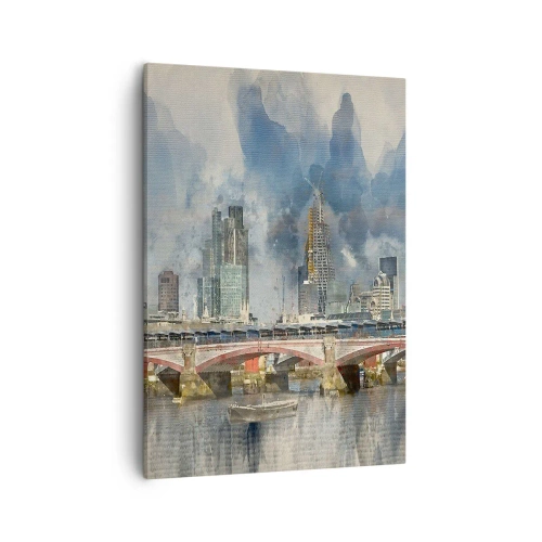 Impression sur toile - Image sur toile - Vue à l'aquarelle du pont et des toits de la ville - 50x70cm - Londres dans toute sa splendeur - Décoration murale moderne pour le salon et la chambre ARTTOR