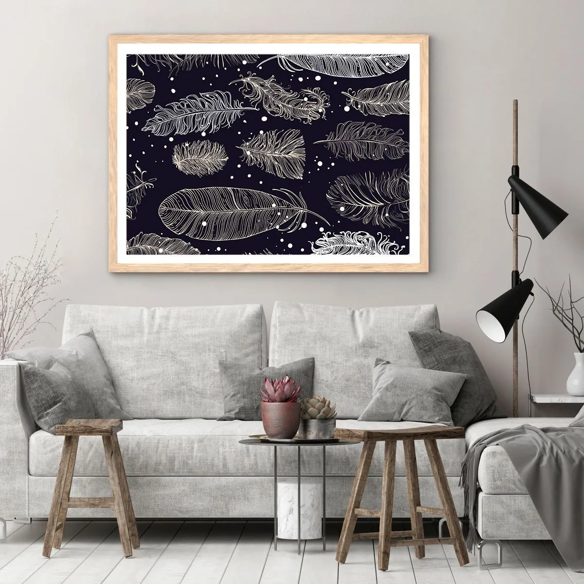 Affiche dans un chêne clair - Poster - Toile de plumes - 50x40 cm