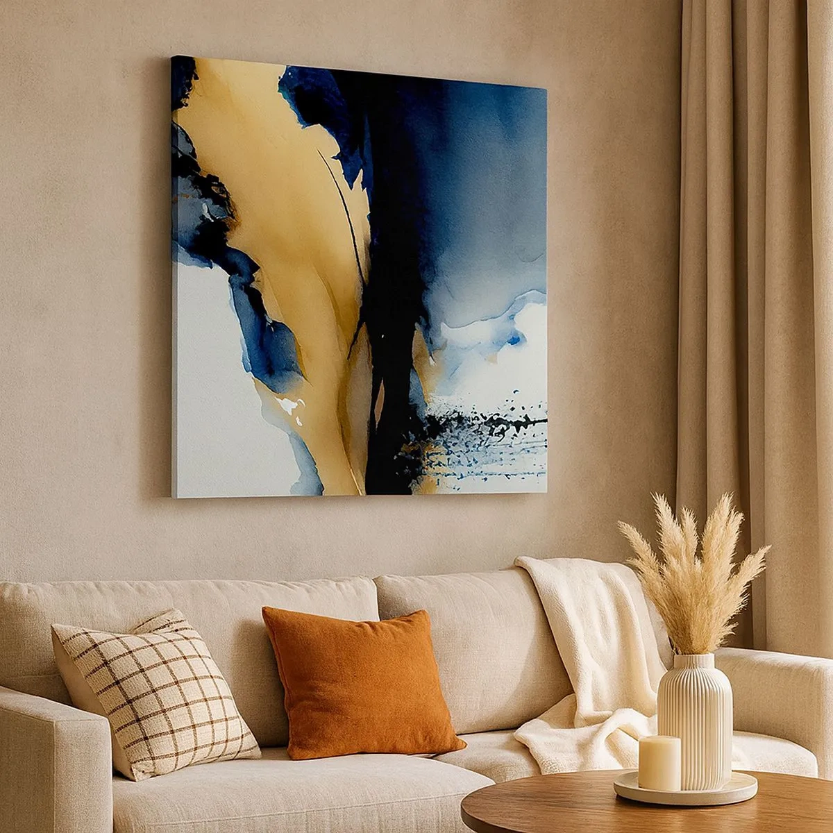 Impression sur toile - Image sur toile - Derrière le rideau - 30x30 cm