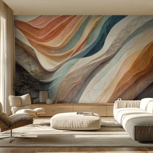 Papier Peint Photo Premium Canvas - Vagues abstraites aux tons pastel - 100x70cm - Le moment avant le changement - Décoration murale moderne pour le salon et la chambre ARTTOR