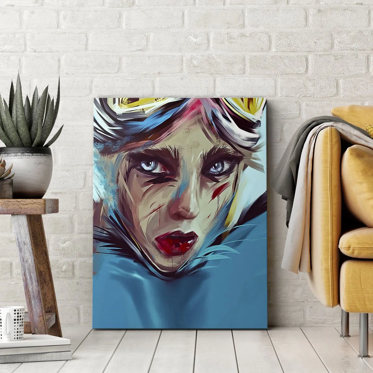 Impression sur toile - Image sur toile - Portrait d'une femme aux couleurs dynamiques et au style abstrait - 50x70cm - Guerrière errante - Décoration murale moderne pour le salon et la chambre ARTTOR