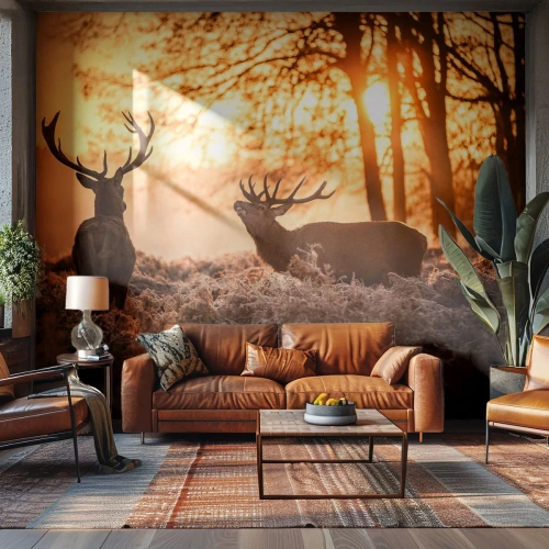 Papier Peint Photo Standard Eco - Le rêve d'un chasseur - Paysage, Cerf, Chasse - 150x105 cm