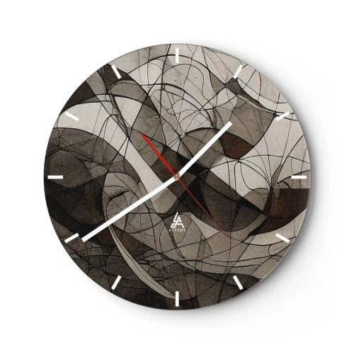 Horloge murale - Pendule murale - Abstraction organique dans des tons terreux avec des lignes dynamiques - 30x30cm - Circulation des couleurs de la terre - Décoration murale moderne pour le salon, la cuisine et la chambre ARTTOR