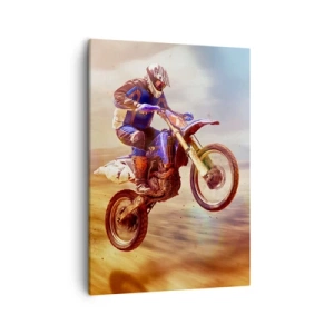 Impression sur toile - Image sur toile - Un motocycliste en vol lors d'une balade dynamique hors route - 50x70cm - Vertiges à moto - Décoration murale moderne pour le salon et la chambre ARTTOR