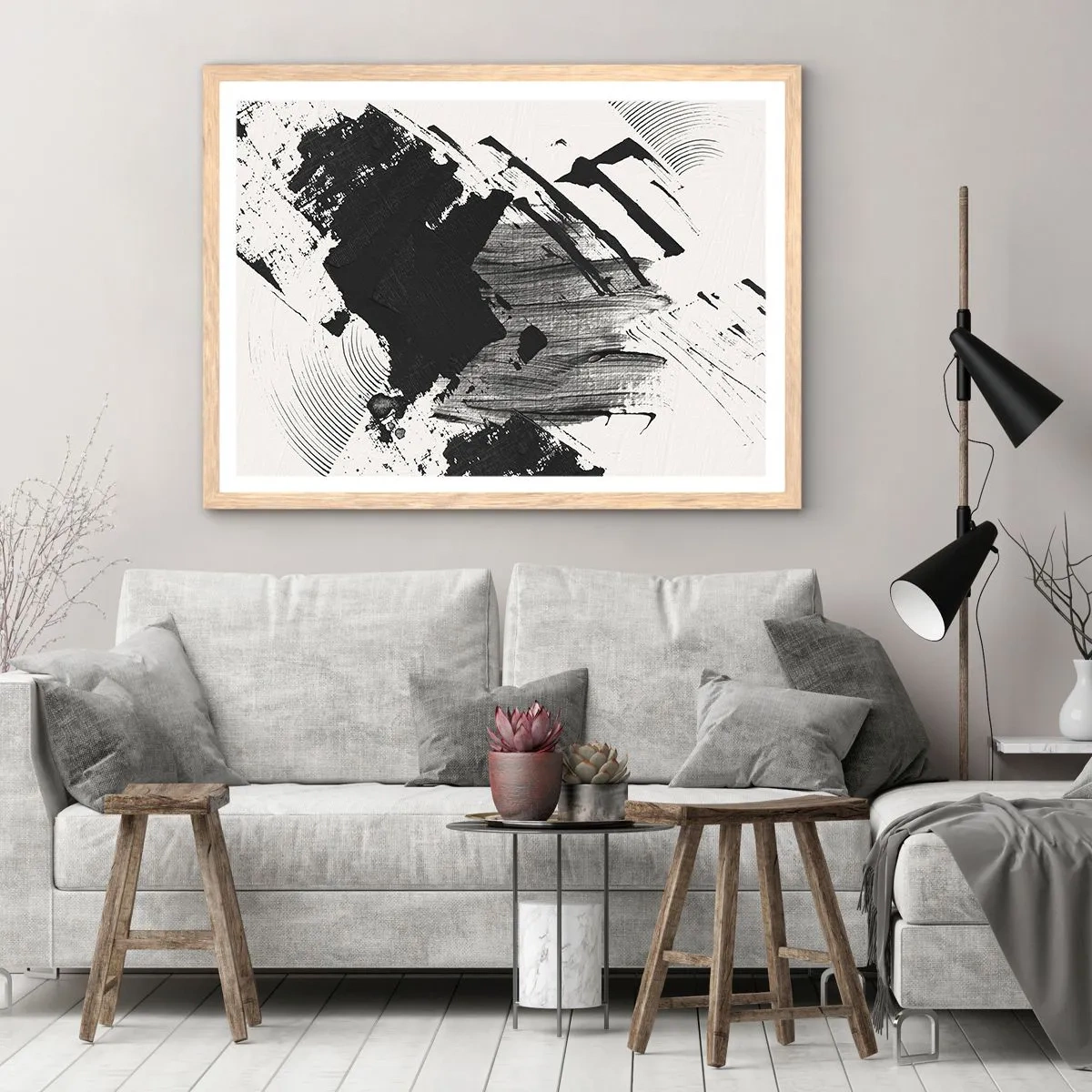 Affiche dans un chêne clair - Poster - Abstraction – expression du noir - 100x70 cm