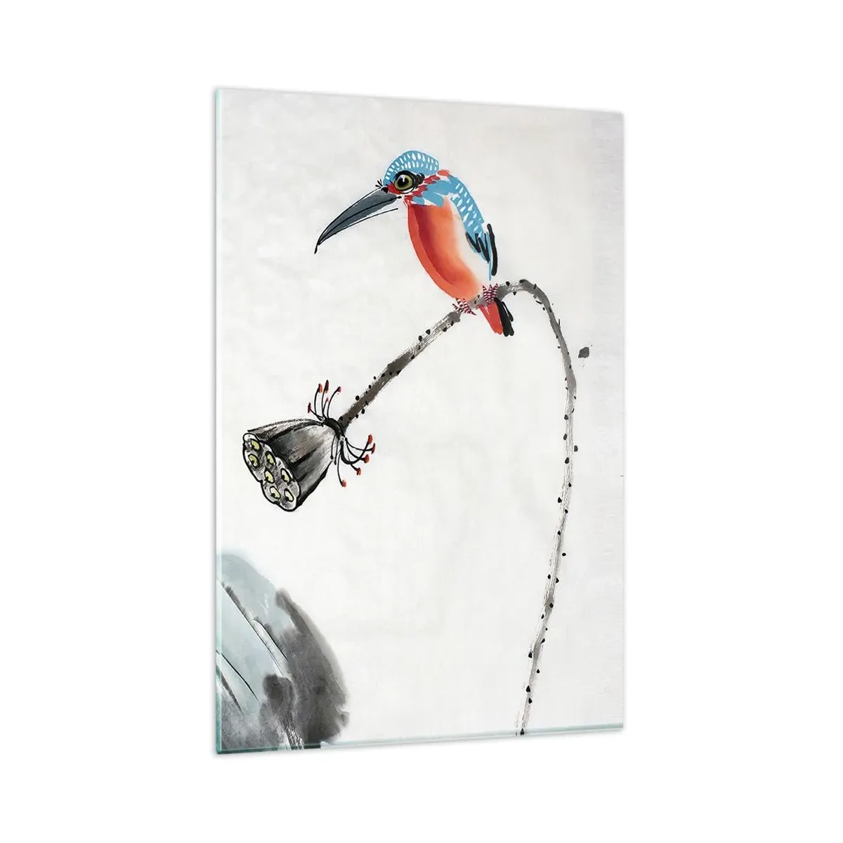 Impression sur verre - Image sur verre - Un oiseau coloré sur fond de végétation et une libellule - 80x120cm - La vie du champ - Décoration murale moderne pour le salon et la chambre ARTTOR