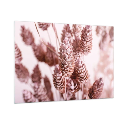 Impression sur verre - Image sur verre - Épis d'herbe séchée dans des tons rose poudré - 100x70cm - Apparemment discret - Décoration murale moderne pour le salon et la chambre ARTTOR