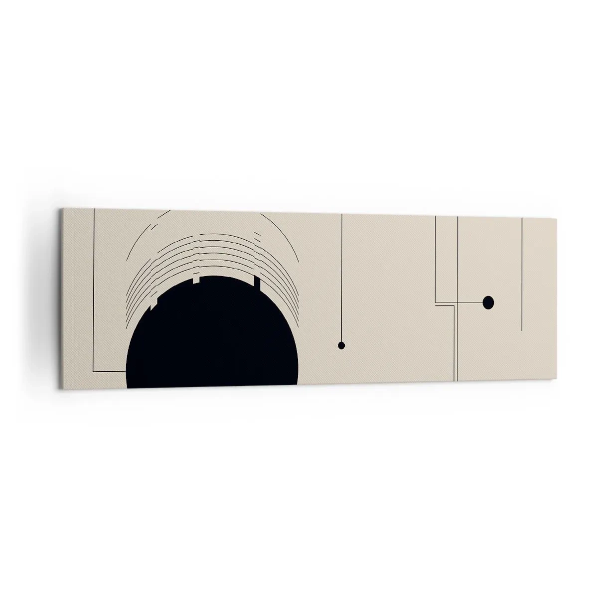 Impression sur toile - Image sur toile - Lignes géométriques noires et un cercle sur fond beige - 160x50cm - Une composition flexible et dynamique - Décoration murale moderne pour le salon et la chambre ARTTOR
