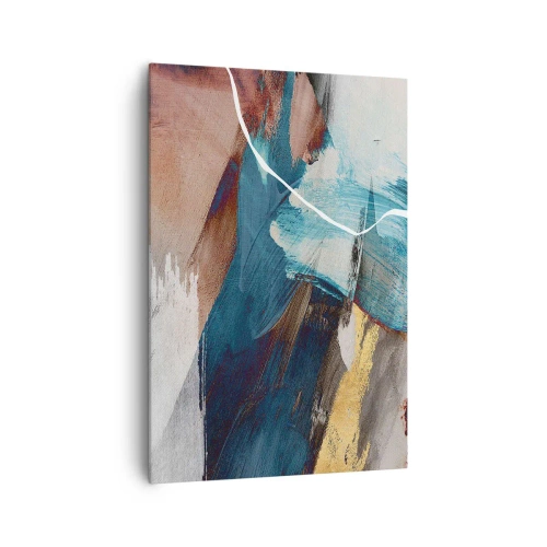 Impression sur toile - Image sur toile - Coups de pinceau abstraits dans des tons de bleu et d'or - 70x100cm - Avec panache et énergie - Décoration murale moderne pour le salon et la chambre ARTTOR