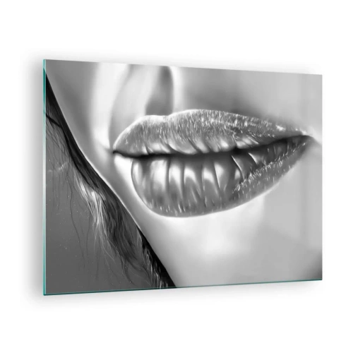 Impression sur verre - Image sur verre - Lèvres féminines sensuelles aux tons monochromes - 70x50cm - Je sais à quoi tu penses… - Décoration murale moderne pour le salon et la chambre ARTTOR