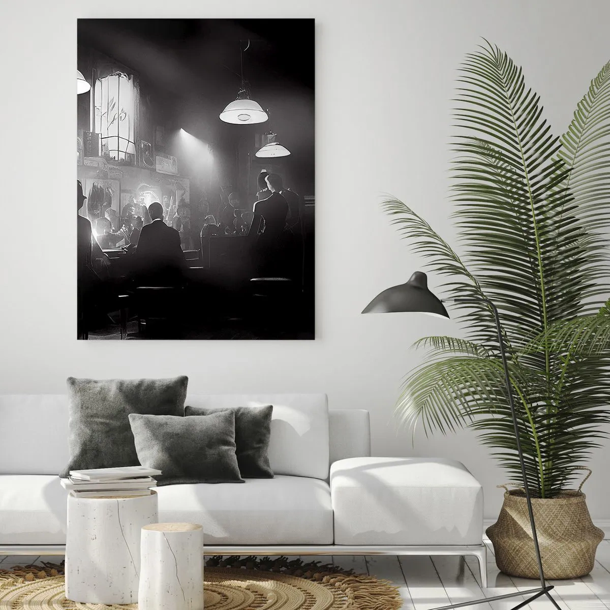 Impression sur verre - Image sur verre - Scène de boîte de nuit de jazz en noir et blanc - 80x120cm - Dans une ambiance jazz - Décoration murale moderne pour le salon et la chambre ARTTOR