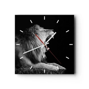 Horloge murale - Pendule murale - Un lion rugissant sur fond noir dans des tons noir et blanc - 30x30cm - Sans aucun doute - Décoration murale moderne pour le salon et la chambre ARTTOR