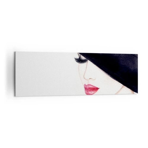 Impression sur toile - Image sur toile - Une illustration subtile d'une femme portant un chapeau noir et des lèvres rouges - 160x50cm - Élégance et sensualité - Décoration murale moderne pour le salon et la chambre ARTTOR