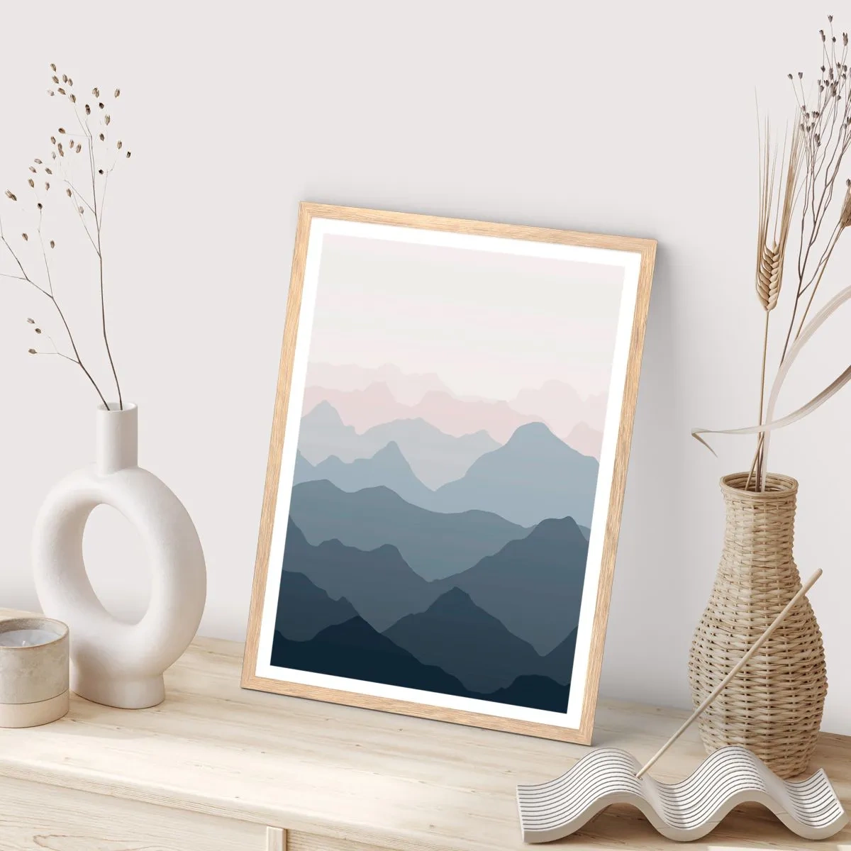Affiche dans un chêne clair - Poster - Vagues de montagnes - 70x100 cm