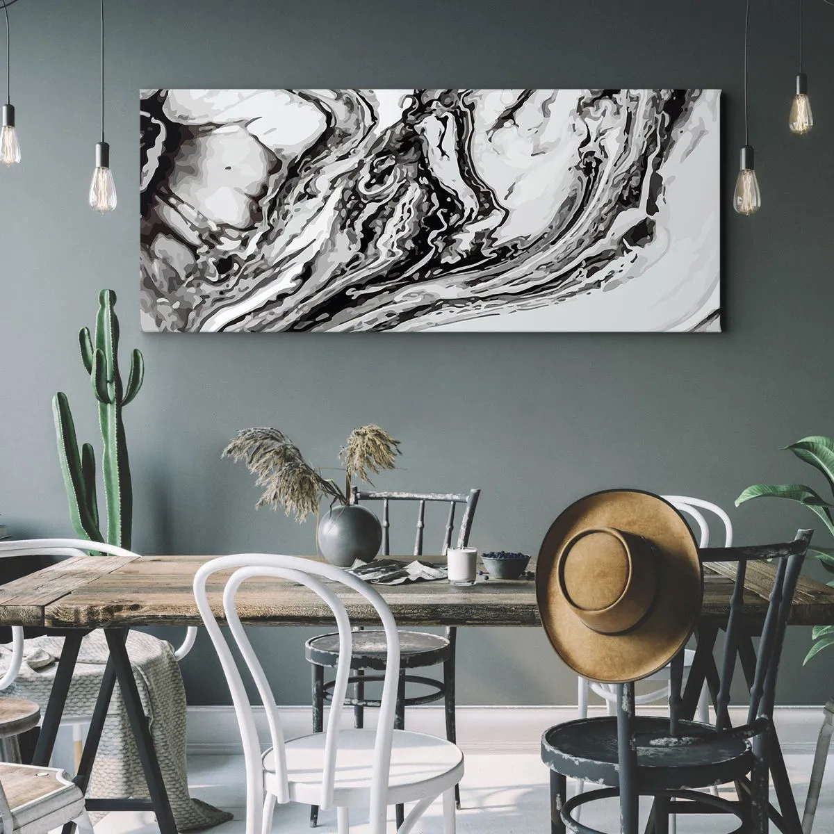 Impression sur toile - Image sur toile - Motif de marbre abstrait en noir et blanc - 140x50cm - Au début, c'était le chaos - Décoration murale moderne pour le salon et la chambre ARTTOR
