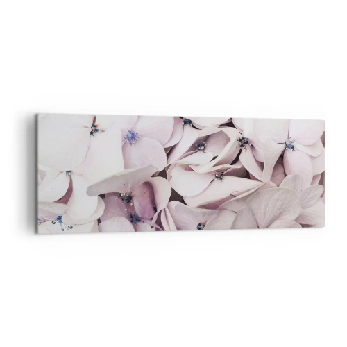 Impression sur toile - Image sur toile - Hortensias blancs délicats aux tons pastel - 140x50cm - Dans un flot de fleurs - Décoration murale moderne pour le salon et la chambre ARTTOR