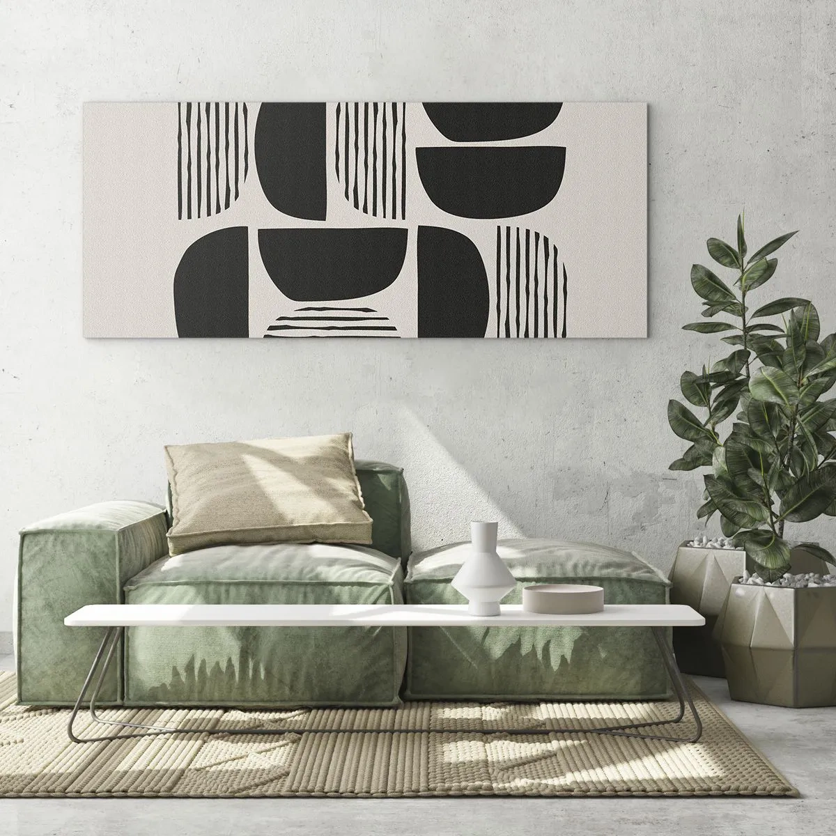Impression sur verre - Image sur verre - Géométrie avec demi-cercles et lignes en noir sur fond clair - 160x50cm - Offres sans enthousiasme - Décoration murale moderne pour le salon et la chambre ARTTOR